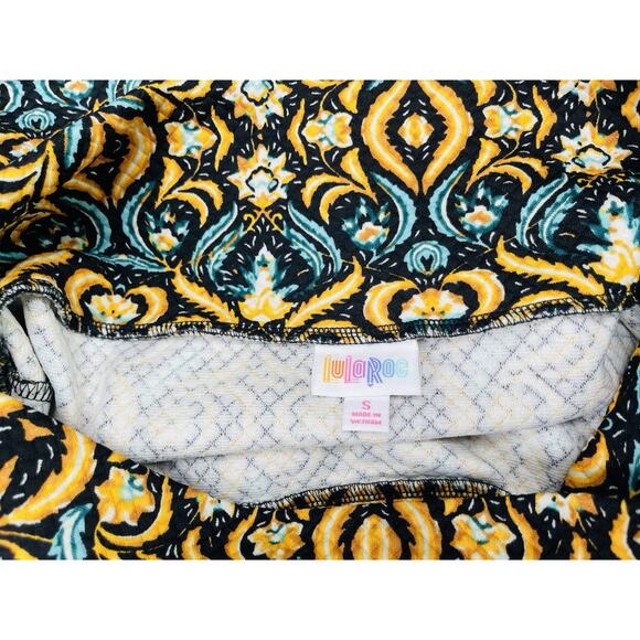 LuLaRoe Cassie Pencil Skirt Size Small Gold Blue Abstract Print Stretch Fabric - Picture 4 of 12